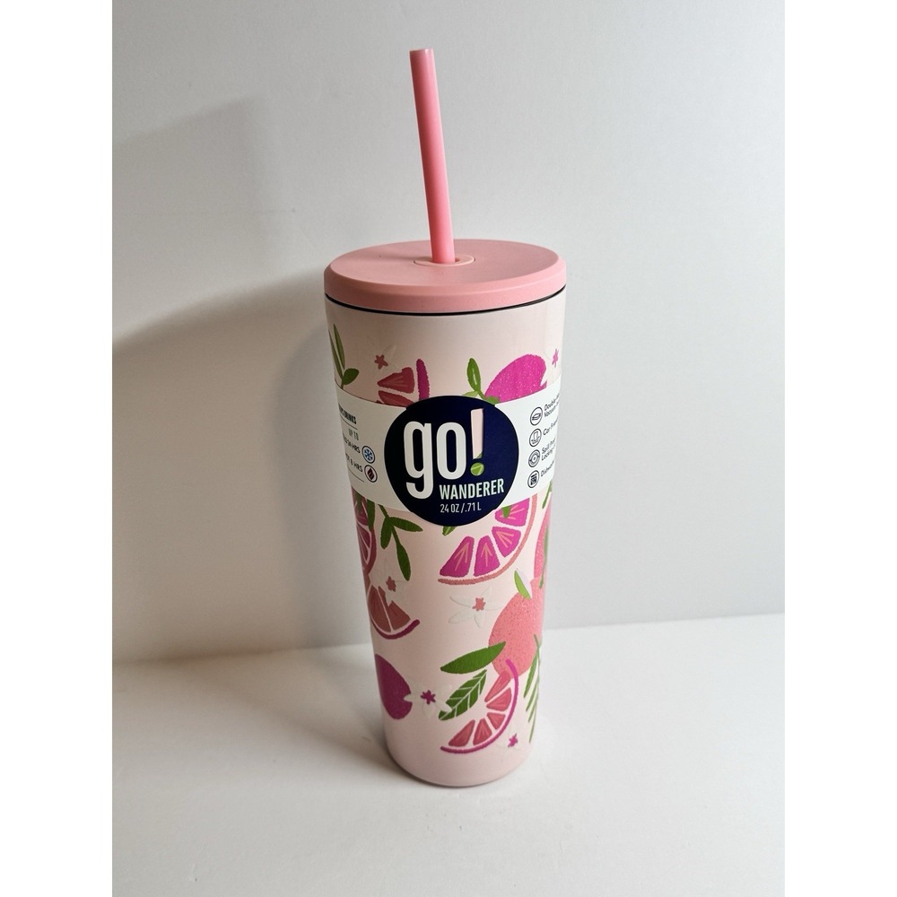 Go!  Stainless Double Wall Insulated Tumbler With Straw 24 fl Oz  Cold 24 HR NEW